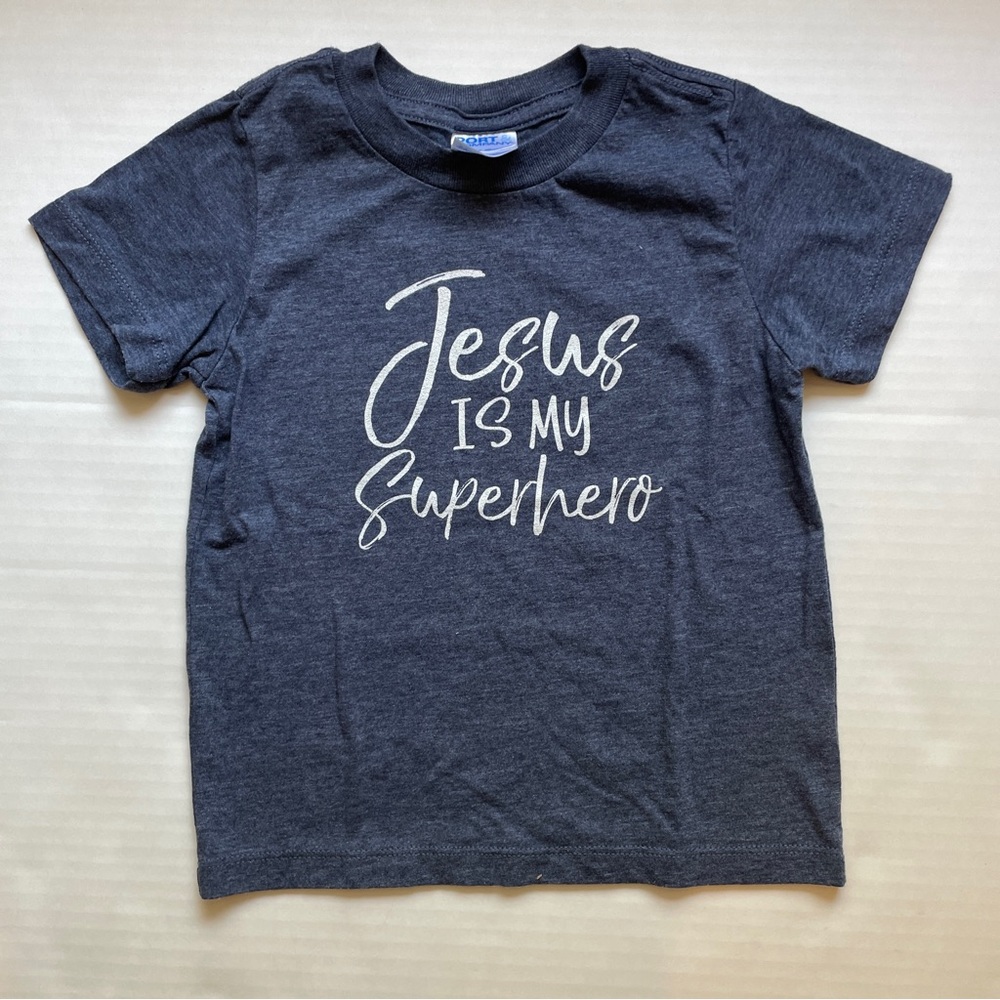 Jesus Is My Superhero Navy Tee Sz 3T short sleeve shirt